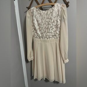 Little Mistress Sequin Lace Chiffon Mini Dress Oatmeal 8